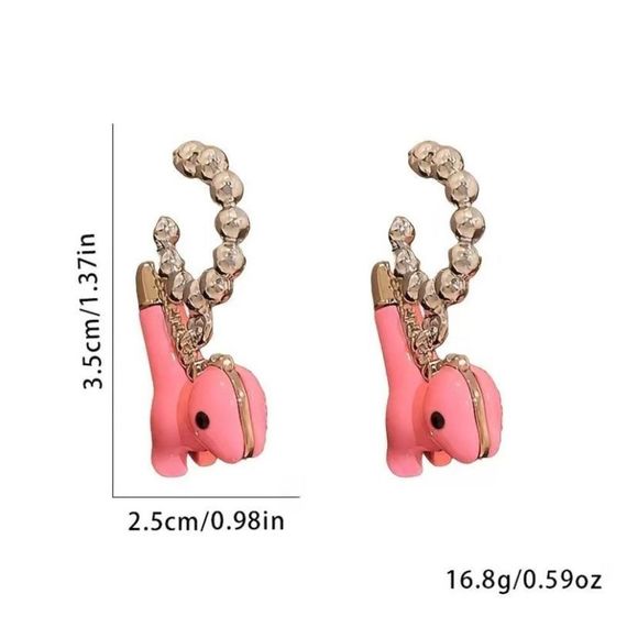 Cute Unique Pink Dinosaur Earrings - Picture 4 of 4
